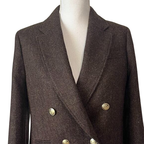 J.Crew Bristol Blazer Jacket Chocolate Herringbone Wool Double Breasted Size 4 - Picture 6 of 11